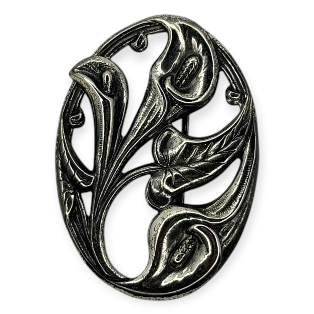 Danecraft Brooch Pin Sterling Silver Calla Lily Floral Art Nouveau Vintage